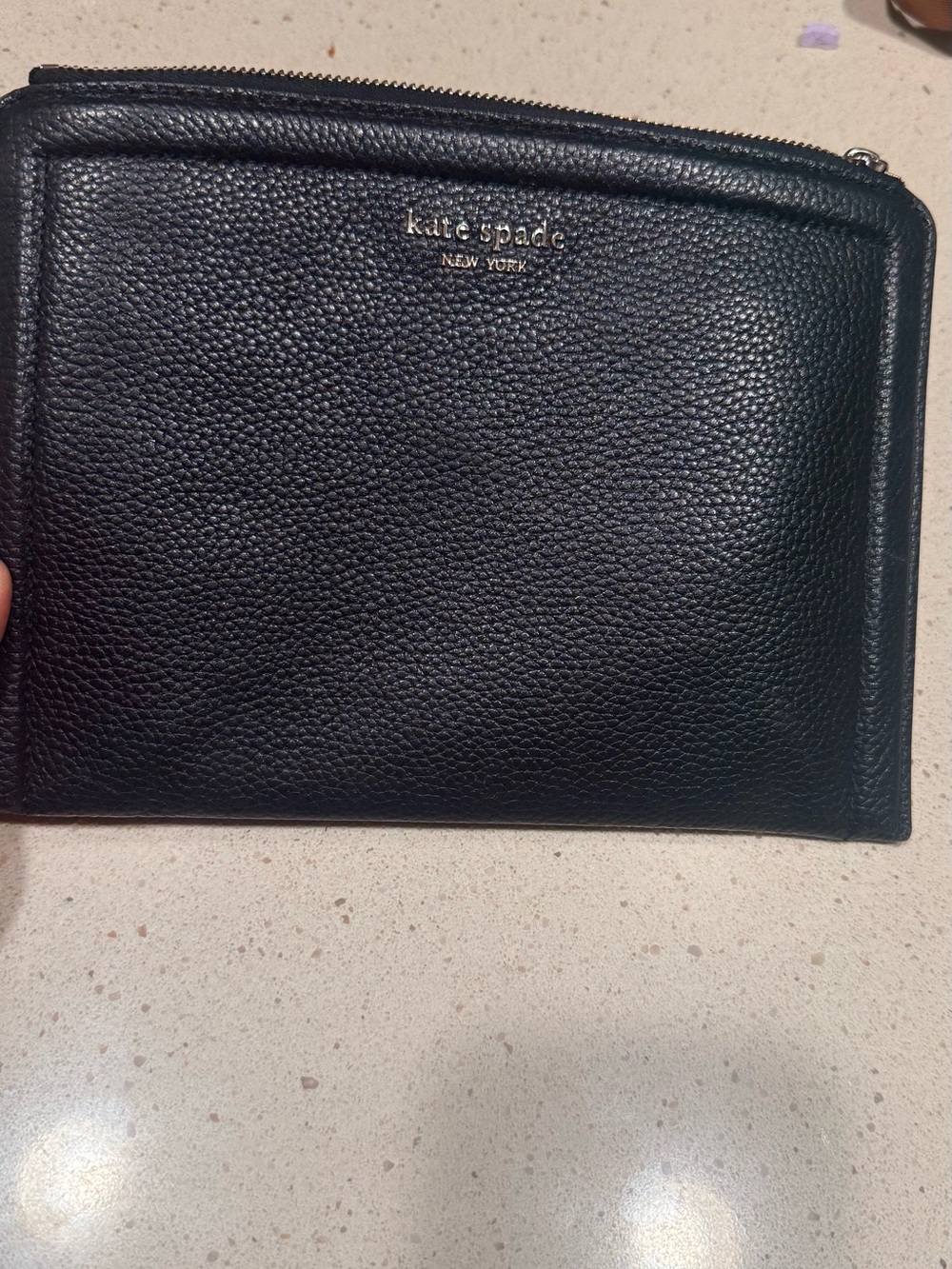 kate spade Knott Black Pebbled Leather Zip Pouch